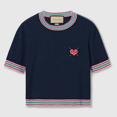 Gucci Women Fine Knit Sweater Embroidery GG Heart Round Neck