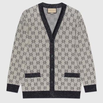 Gucci Women GG Cotton Jacquard Cardigan V-Neck Two Front Pockets