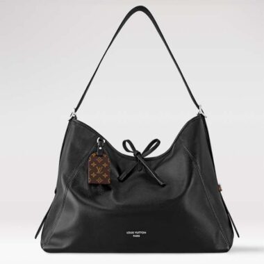 Louis Vuitton LV Women CarryAll Dark MM Black Lambskin Cowhide Leather M25143