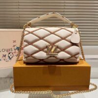 Louis Vuitton LV Women GO-14 MM Crème Beige Chestnut Brown Lambskin M25060 (2)