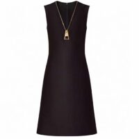 Louis Vuitton LV Women Zipper Neckline Dress Wool Silk Black 1AFGB1 (2)