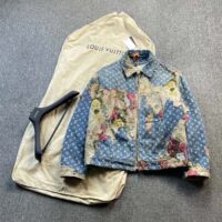 Louis Vuitton Men LV Monogram Flower Printed Blue Denim Jacket Regular Fi (5)