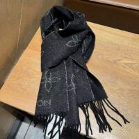 Louis Vuitton Unisex LV Mahina Flight Mode Scarf Black Cashmere Wool M77902 (8)