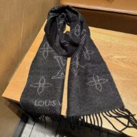 Louis Vuitton Unisex LV Mahina Flight Mode Scarf Black Cashmere Wool M77902 (8)