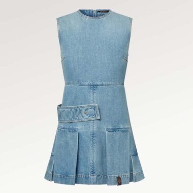 Louis Vuitton Women LV Denim Button Tab Pleat Dress Cotton Blue 1AFLXY