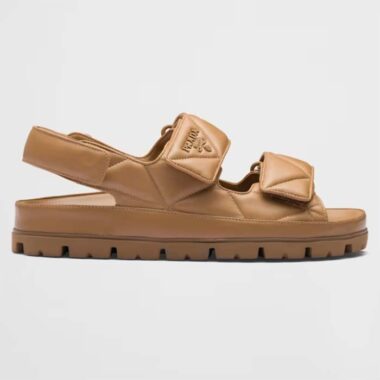 Prada Women Padded Nappa Leather Sandals Metal Lettering Logo Lug Tread