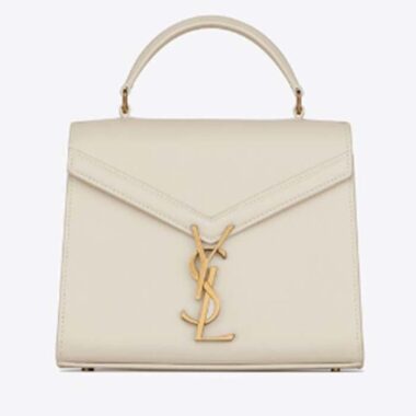 Saint Laurent YSL Women Cassandra Mini Top Handle Bag Grained White Leather