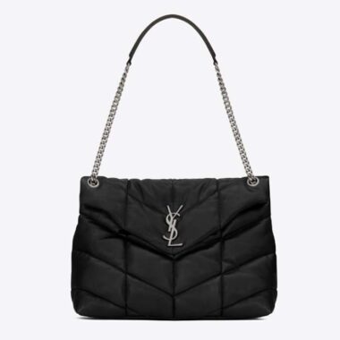 Saint Laurent YSL Women Puffer Medium Nappa Leather Black Lambskin Silver Metal