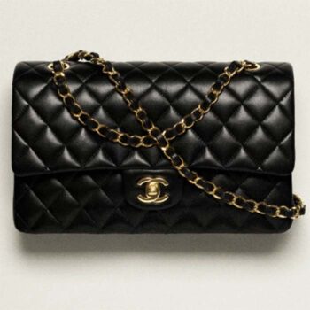 Chanel Women CC Classic 11.12 Handbag Lambskin Gold-Tone Metal Black