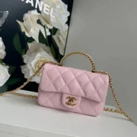 Chanel Women CC Mini Flap Bag Top Handle Lambskin Resin Light Pink (10)