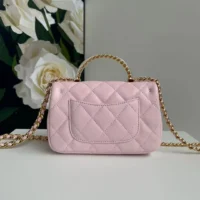 Chanel Women CC Mini Flap Bag Top Handle Lambskin Resin Light Pink (10)