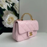 Chanel Women CC Mini Flap Bag Top Handle Lambskin Resin Light Pink (10)