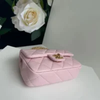 Chanel Women CC Mini Flap Bag Top Handle Lambskin Resin Light Pink (10)