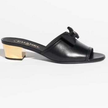 Chanel Women CC Mules Lambskin Grosgrain Black 4 CM Heel