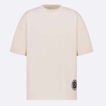 Dior CD Men T-Shirt Ecru Silk Cotton Jersey Ribbed Crew Neck