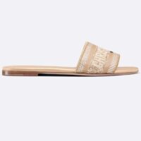 Dior CD Unisex Dway Slide Gold-Tone Cotton Embroidered Metallic Thread Strass