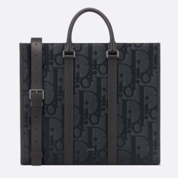 Dior Unisex CD East-West Tote Bag Black Maxi Dior Oblique Jacquard