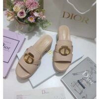 Dior Women CD 30 Montaigne Heeled Slide Powder Pink Calfskin (3)