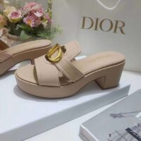 Dior Women CD 30 Montaigne Heeled Slide Powder Pink Calfskin (3)