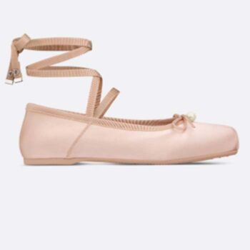 Dior Women CD D-Joy Ballet Flat Pink Beige Satin Grosgrain