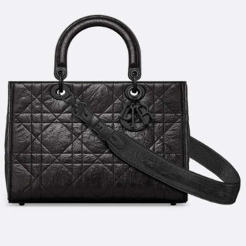 Dior Women CD Medium Lady D-Sire My ABCDior Bag Black Macrocannage Crinkled Calfskin