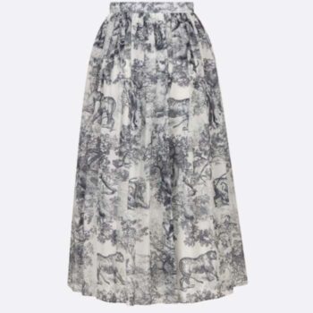 Dior Women CD Mid-Length Skirt White Navy Blue Toile De Jouy Cotton