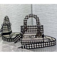 Dior Women CD Mini Lady D-Lite Bag Black White Houndstooth Embroidery (7)