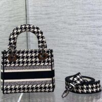 Dior Women CD Mini Lady D-Lite Bag Black White Houndstooth Embroidery (7)