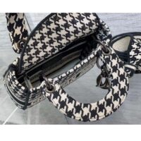 Dior Women CD Mini Lady D-Lite Bag Black White Houndstooth Embroidery (7)