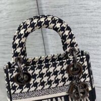 Dior Women CD Mini Lady D-Lite Bag Black White Houndstooth Embroidery (7)