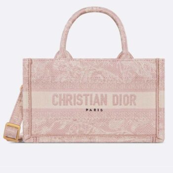 Dior Women Mini Dior Book Tote Strap Pink Toile De Jouy Reverse Embroidery