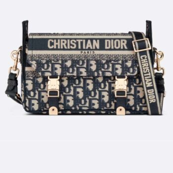 Dior Women Small Diorcamp Bag Blue Dior Oblique Embroidery