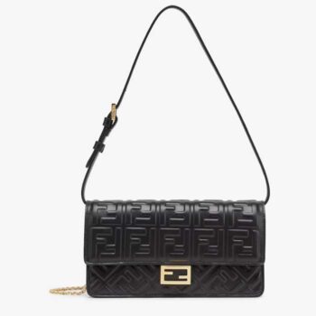 Fendi Women FF Wallet On Chain Baguette Black Nappa Leather Wallet