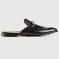 Gucc Unisex GG Prinston Leather Slipper Black Leather Flat 1 CM Heel (6)