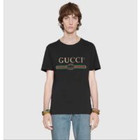 Gucci Men GG Washed T-Shirt Gucci Logo Black Crewneck Oversize Fit (2)