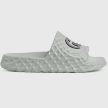 Gucci Unisex GG Interlocking G Slide Sandal Grey Textured Rubber