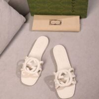 Gucci Unisex GG Interlocking G Slide Sandal White Rubber Flat (2)