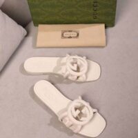 Gucci Unisex GG Interlocking G Slide Sandal White Rubber Flat (2)