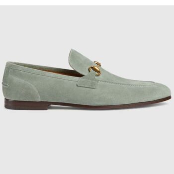 Gucci Unisex GG Jordaan Loafer Horsebit Blake Light Sage Suede Leather Flat (4)