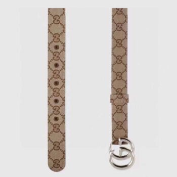 Gucci Unisex GG Marmont Reversible Belt Beige Ebony Original Canvas Double G Buckle