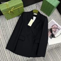 Gucci Women GG Double-Breasted Wool Jacket Slimmer Fitted Sleeves Button Closure (1)