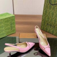 Gucci Women GG Horsebit Slingback Pump Pastel Pink Leather Low Heel (5)