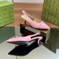 Gucci Women GG Horsebit Slingback Pump Pastel Pink Leather Low Heel (5)