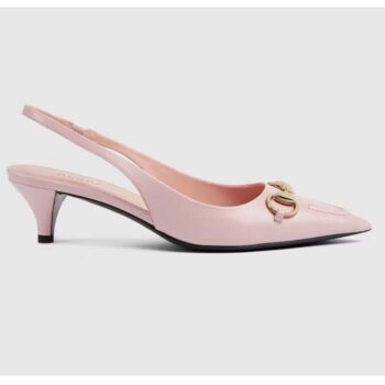 Gucci Women GG Horsebit Slingback Pump Pastel Pink Leather Low Heel