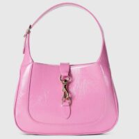 Gucci Women GG Jackie Small Shoulder Bag Pink Patent Leather Hook Closure (6)