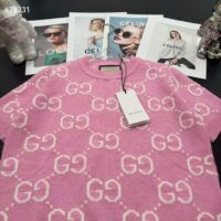 Gucci Women GG Knit Wool Top Pink Crewneck Short Sleeves (4)