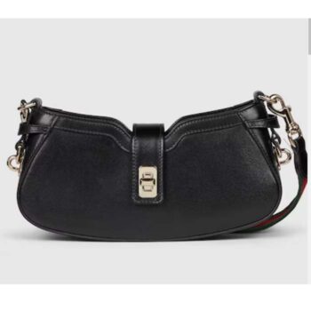 Gucci Women GG Moon Side Mini Shoulder Bag Black Leather Turn LockGucci Women GG Moon Side Mini Shoulder Bag Black Leather Turn Lock