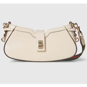 Gucci Women GG Moon Side Mini Shoulder Bag Ivory Leather Turn Lock