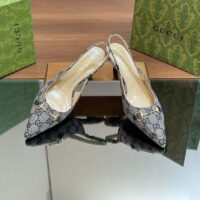 Gucci Women Horsebit Slingback Pump Beige Blue Original GG Canvas Low Heel (3)