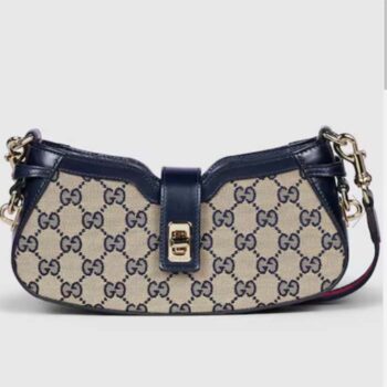 Gucci Women Moon Side Mini Shoulder Bag Beige Blue Original GG Canvas